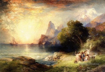 Ulysse et les Sirènes Rocheuses école Thomas Moran Peinture à l'huile